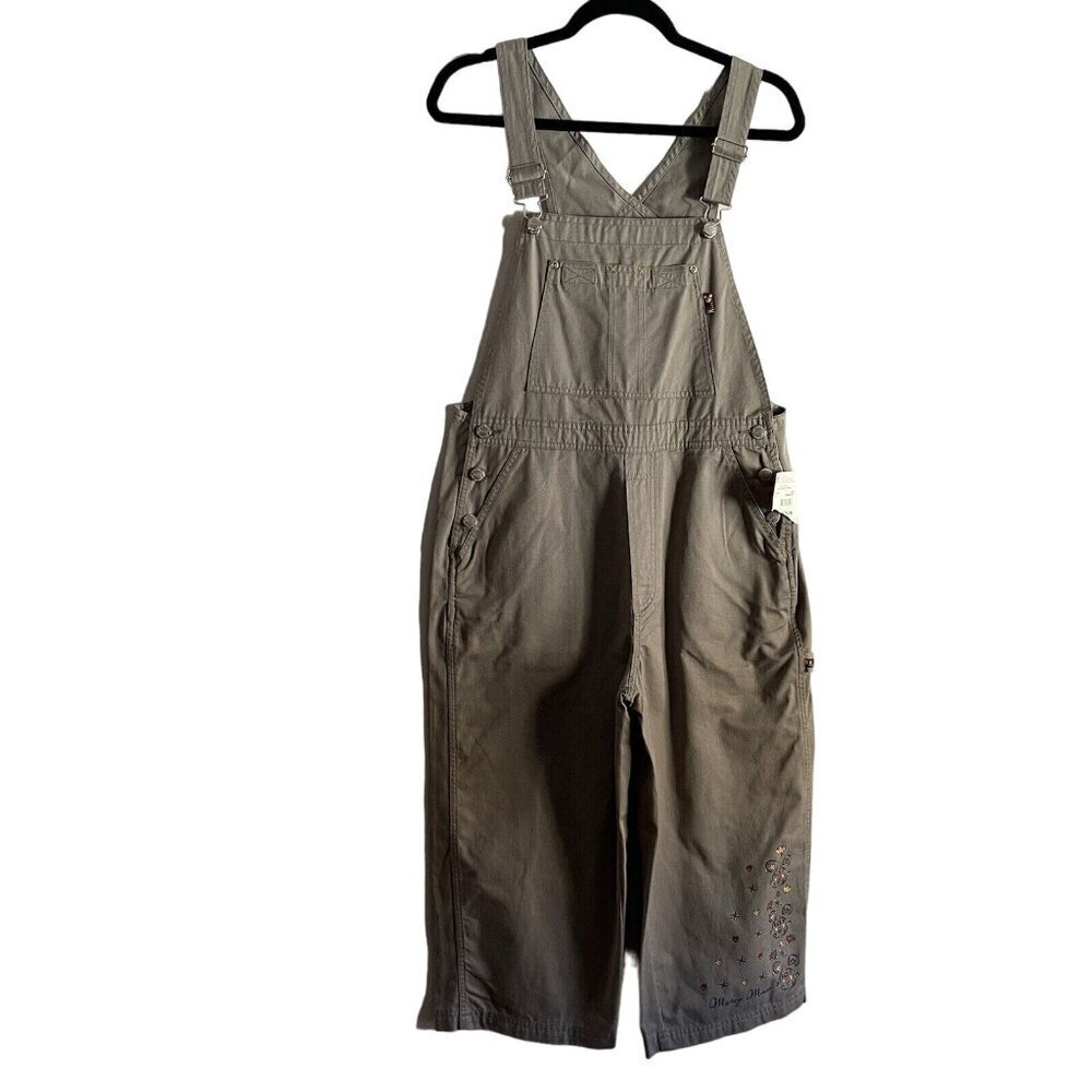 Disney Mickey Mouse Unlimited Womn M Sage Green Jerry Leigh Cropped Overalls NWT